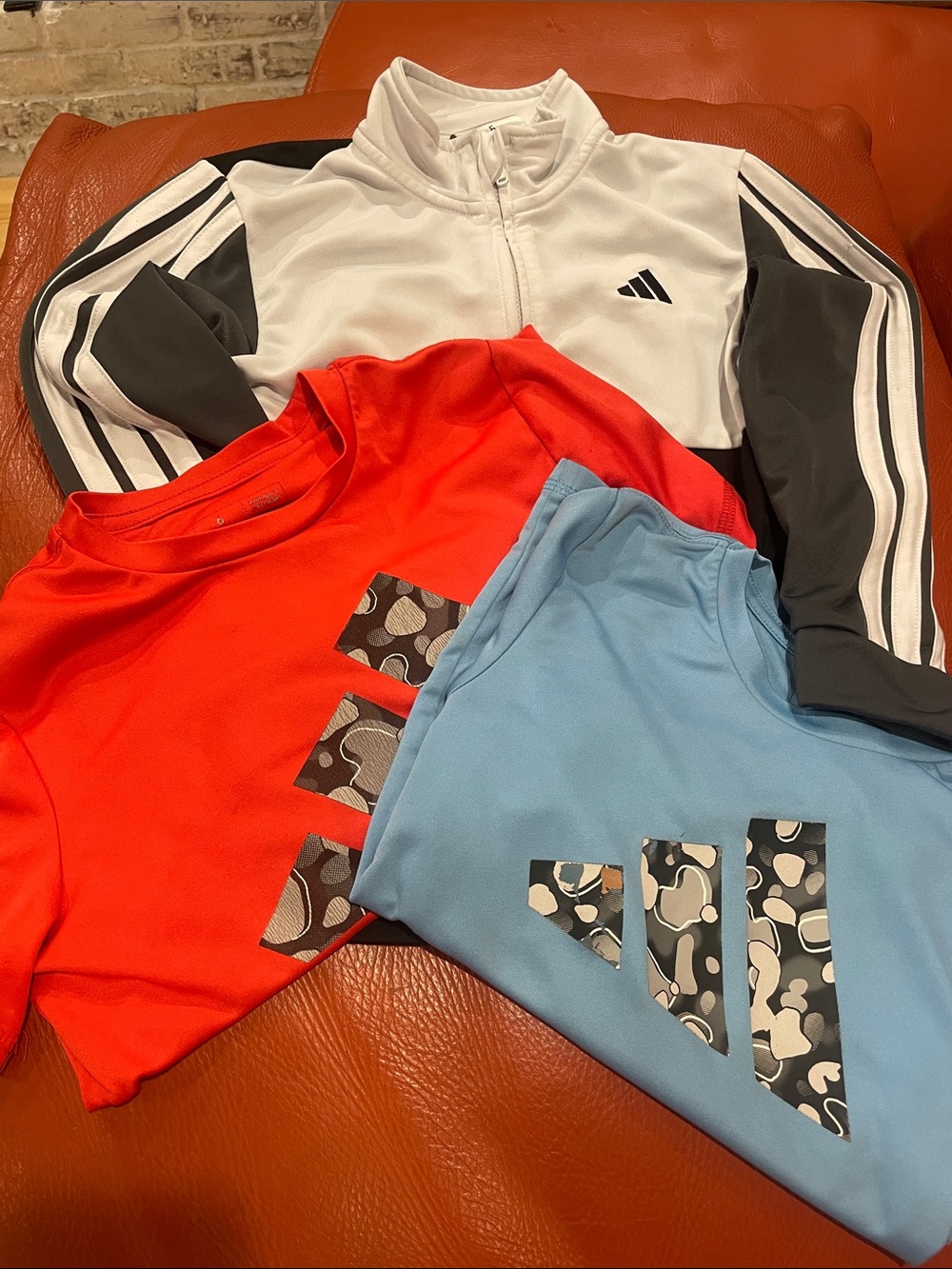 Adidas White grey & Black Zip Jacket with Red & Light Blue Logo T Bundle of 3
